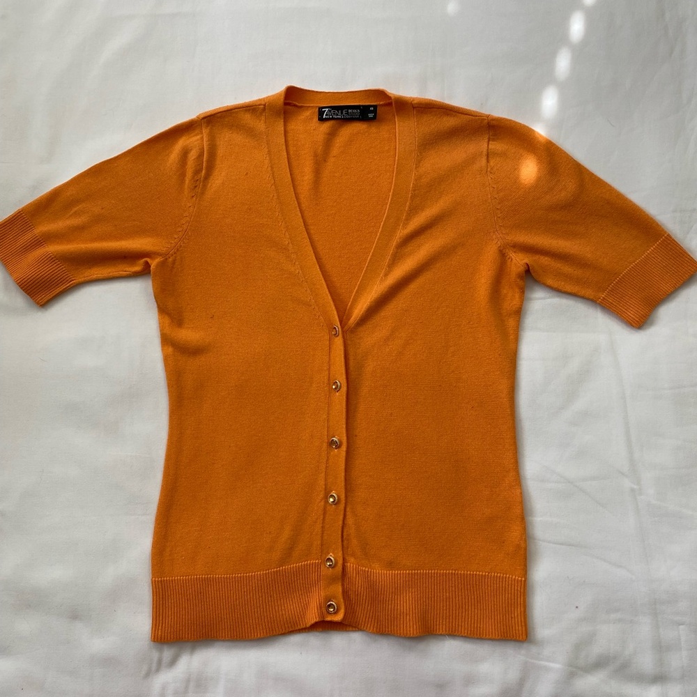 7th Avenue Design Studio New York & Co Orange Short Sleeve Cardigan